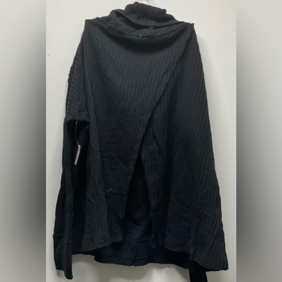 NWT Free People Juicy Long Sleeve Waffle Knit Top Black Split Back Medium Cotton - Picture 3 of 6